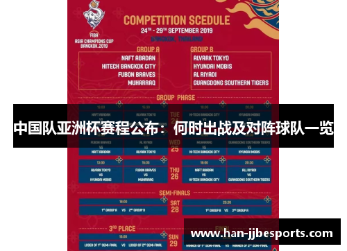 中国队亚洲杯赛程公布：何时出战及对阵球队一览
