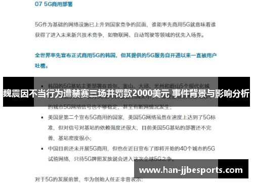 魏震因不当行为遭禁赛三场并罚款2000美元 事件背景与影响分析